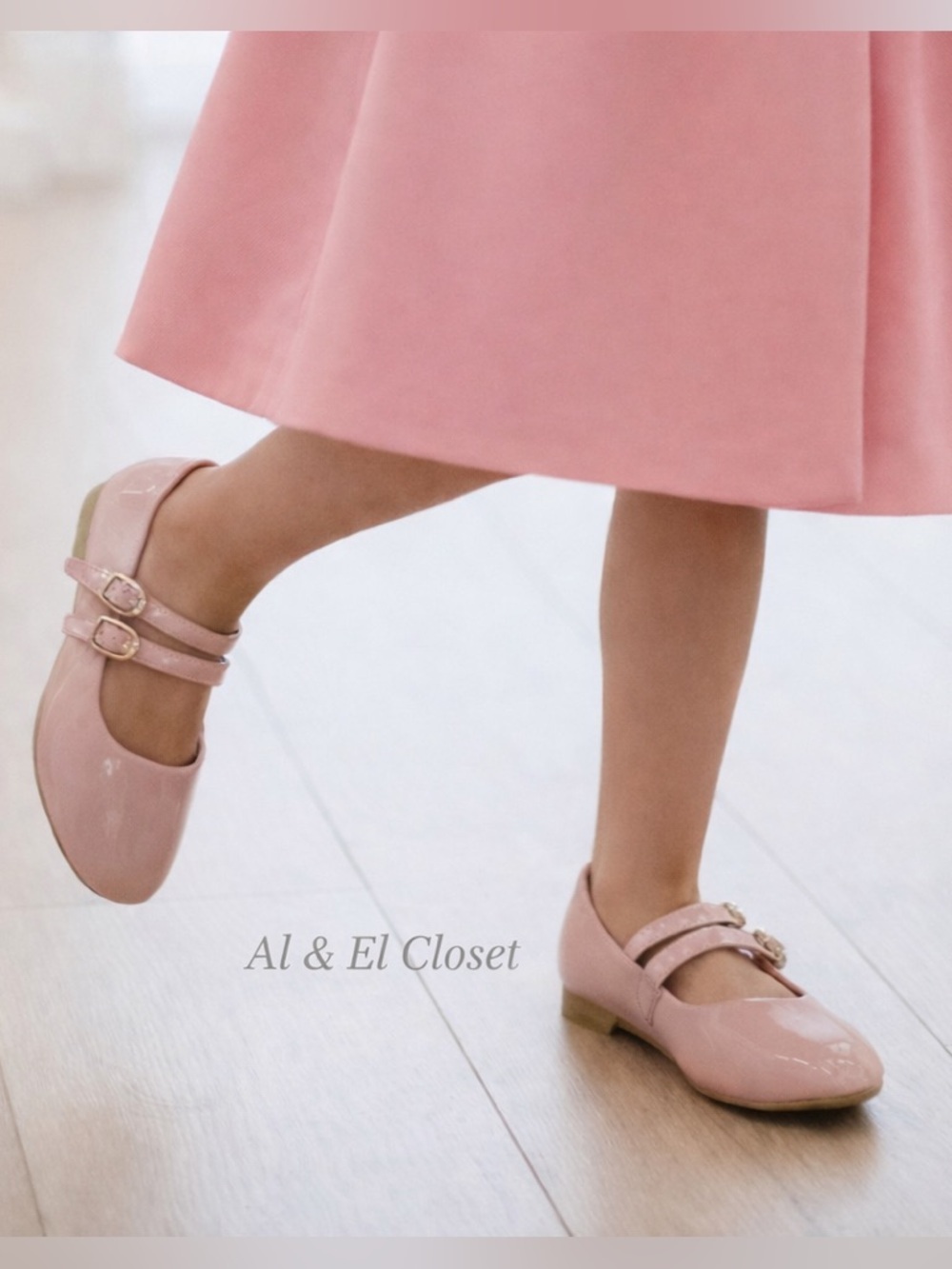 Cat & Jack Pink Double Strap Pink Flats | Sz 2 l Vegan | New With Tags l No Box